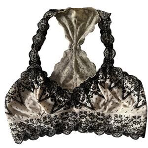 FREE PEOPLE | Intimately Wild Roses Cream and Black Flocked Lace Bralette Small